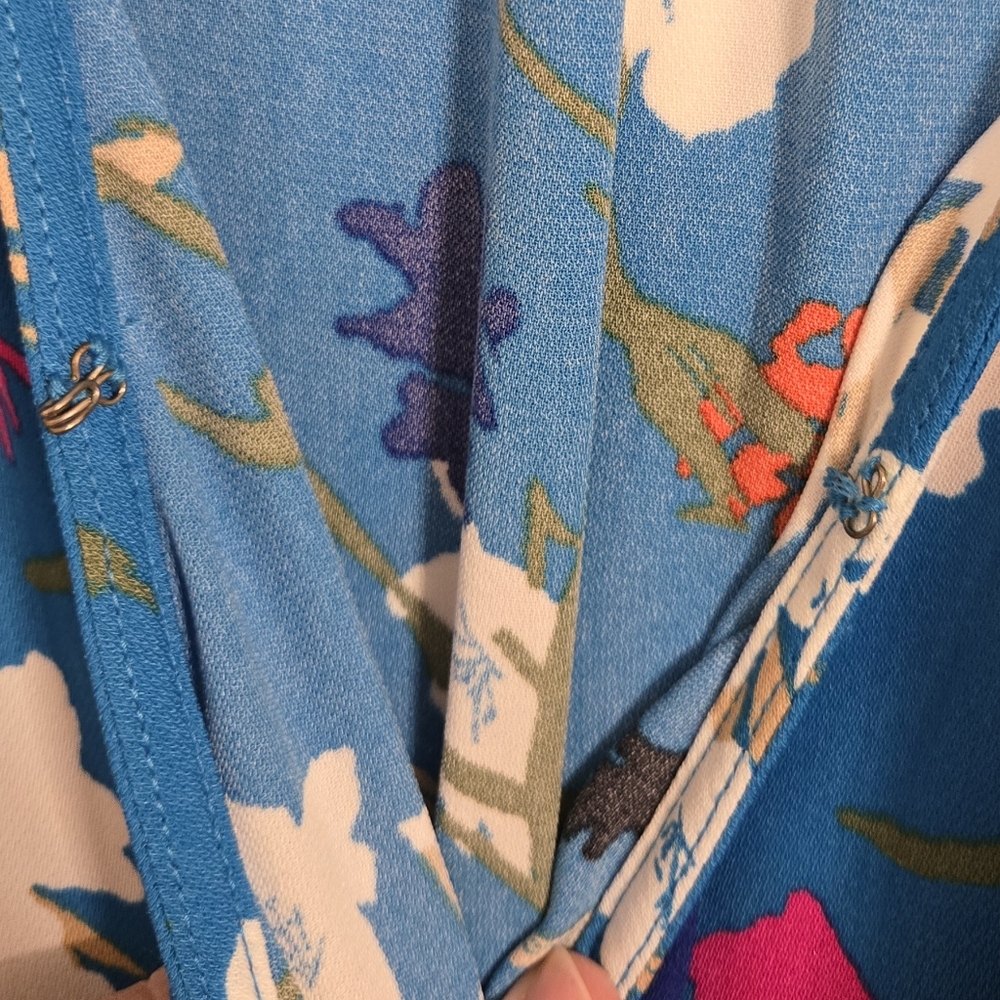 J. Crew Floral Blue And White Faux Wrap Dress Size Medium - Picture 6 of 12